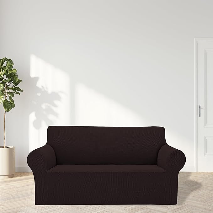 Cupuamon 2026 New Stretch Loveseat Sofa Slipcovers Couch Cover for 2 Cushion Furniture Protector Sofa Covers with Elastic Bottom Jacquard Fabric Small Checks for Pets, Kids - Chocolate