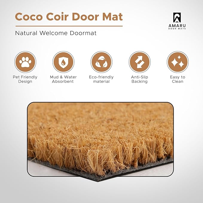 Colorful Birds - 24"x36" - Coir Door Mat with Heavy Duty Backing - Welcome Mats for Entryway, Porch - Anti-Slip PVC & Coconut Fiber Surface - Natural Home Accessories, Minimalist Original Design