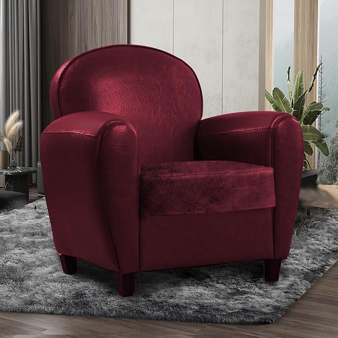 Leather Look Couch Cushion Covers Sofa Seat Slipcovers Sets Couches Furniture Protector for Sectional Armchair Loveseat Pets Kids Stretch Spandex Fabric (1 Cushion Armchair, Burgundy)