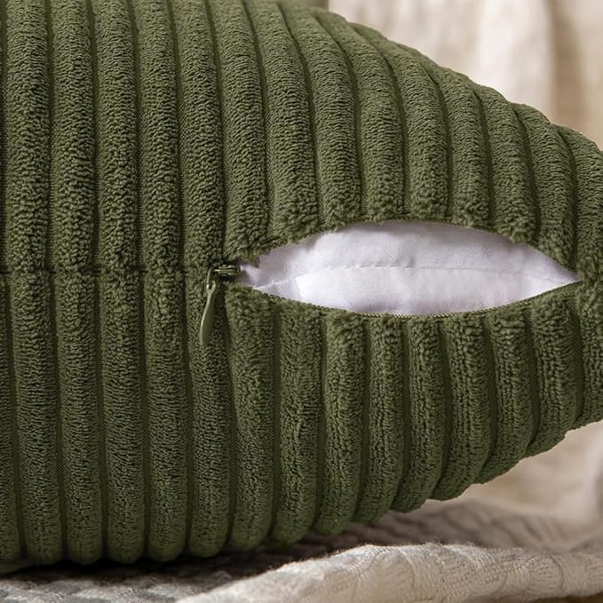MIULEE Olive Green Decorative Throw Pillow Covers 20x20 Inch for Couch Bed Sofa Spring Decor Pack of 2 Boho Farmhouse Throw Pillows Soft Cross Corduroy Patchwork Textured Cushion Cases