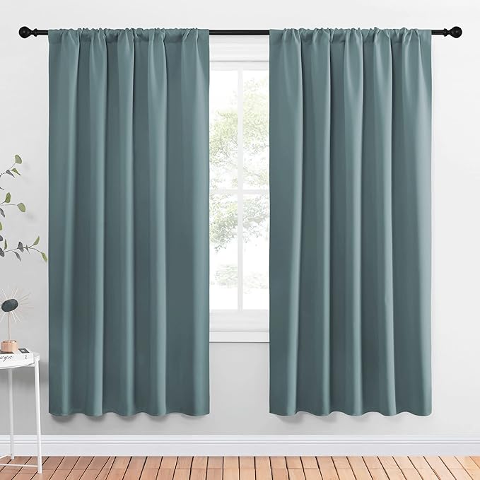 NICETOWN Greyish Blue Blackout Curtains Panels for Window, Thermal Insulated Rod Pocket Blackout Drapes/Draperies for Living Room (2 Panels, W52 x L72 inches)