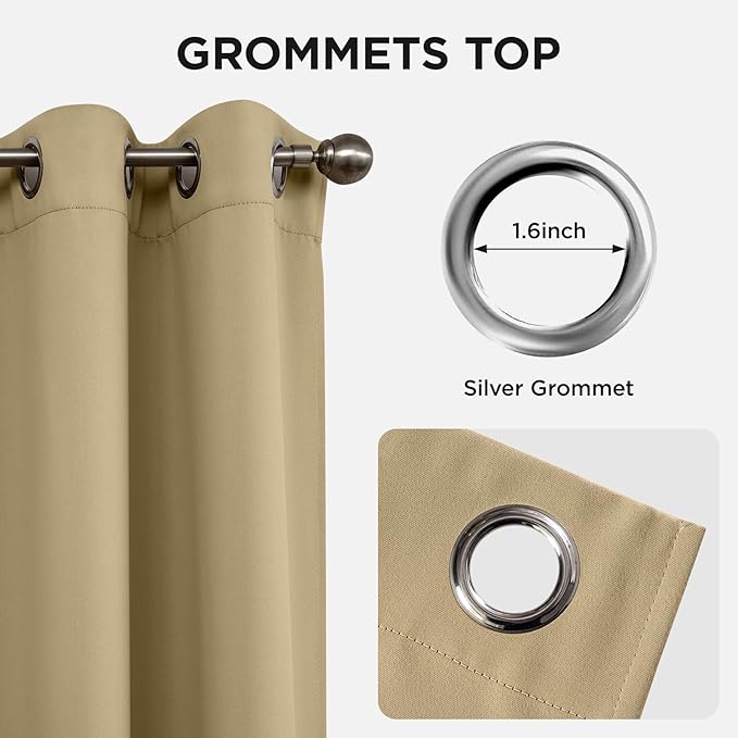 Joydeco Blackout Curtains 95 Inches Long 1 Panel, Thermal Insulated Long Curtains& Drapes 1 Piece, Room Darkening Grommet Drapes for Living Room Bedroom Window (W70 x L95 Inch, Beige)