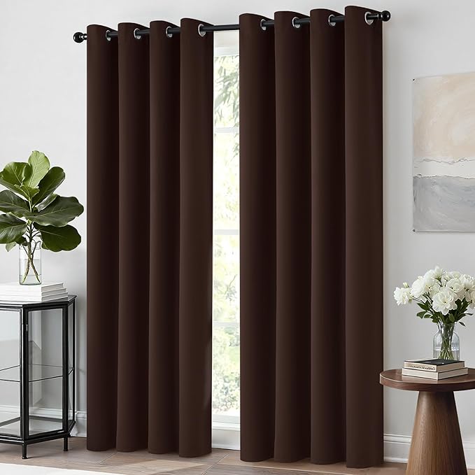 Yakamok Blackout Room Darkening Insulated Grommet Panels Window Curtains with 2 Tie Backs (Set of 2, Chocolate Brown, 52 x 96 Inch)