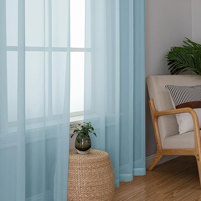 Simplebrand Sky Blue Sheer Curtains 72 Inches Long 2 Panels for Living Room, Rod Pockets Airy Window Treatments Voile Sheer Black Curtains Panels Lightweight for Front Back Patio Glass Door, 42" Width