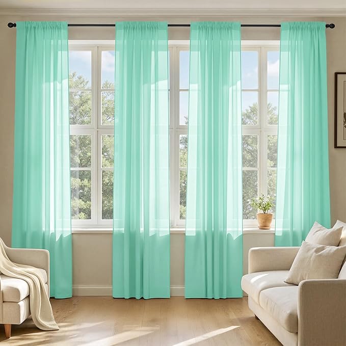 MIULEE Aqua Sheer Curtains 84 Inches Long, 4 Panels Set, Light Filtering Rod Pocket Voile Drapes for Living Room and Bedroom, Airy Soft Fabric Window Treatments, 42 x 84 Inches