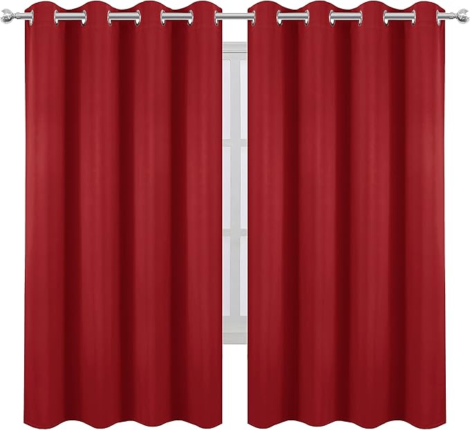 LEMOMO Bright Red Blackout Curtains 66 x 63 Inch Length/Set of 2 Curtain Panels/Thermal Insulated Room Darkening Blackout Curtains for Bedroom