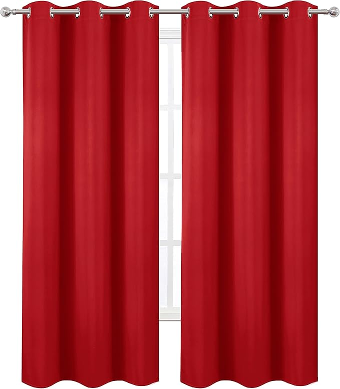 LEMOMO Blackout Curtains 38 x 84 inch/Bright Red Curtains Set of 2 Panels/Thermal Insulated Room Darkening Bedroom Curtains