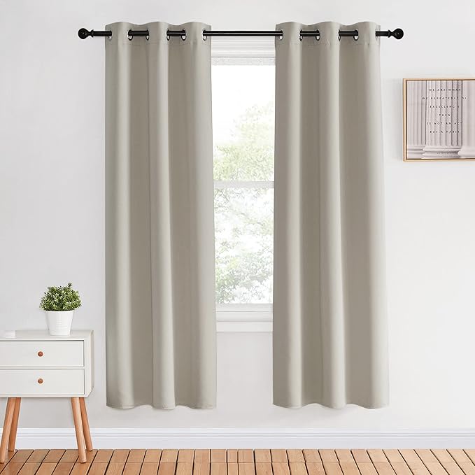 NICETOWN Blackout Curtains for Bedroom, Natural, 34 inches by 70 inches Long Curtains & Drapes for Living Room, Thermal Insulated Window Treatment Draperies for Nursery