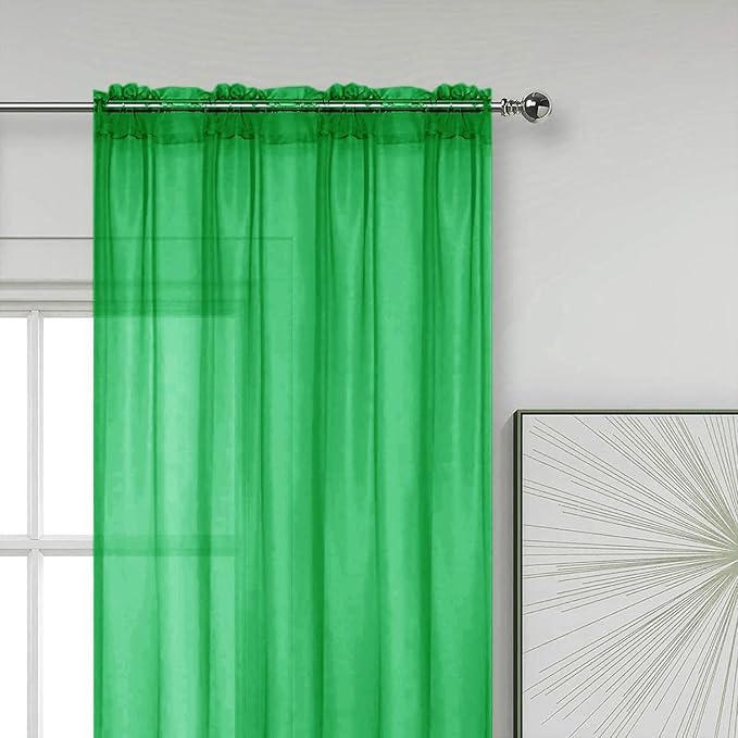 SpaceDresser Sheer Voile Window Treatment Rod Pocket Curtain Panels for Kitchen Bedroom Living Room Drapes Sunlight Filtering Privacy Semi Home Decor Assorted Colors Sizes (Green, 52 W x 54 L)