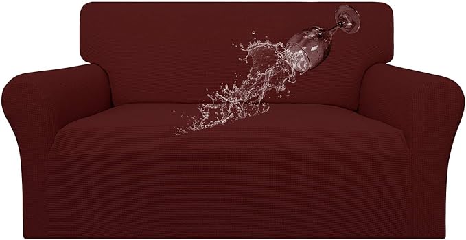 Easy-Going 100% Waterproof Loveseat Couch Cover, Dual Waterproof Sofa Cover, Stretch Jacquard Sofa Slipcover, Leakproof Furniture Protector for Kids, Pets, Dog and Cat (Loveseat, Wine)