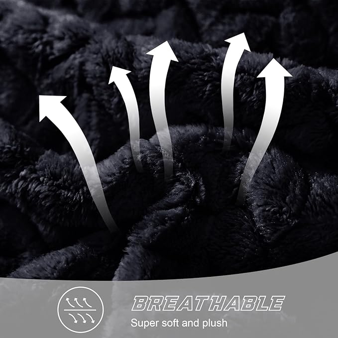 Exclusivo Mezcla Fleece Queen Size Blanket for Bed, 90x90 Inches Soft Cozy Jacquard Flannel Blankets, Lightweight Fuzzy Plush Warm for Women, Black