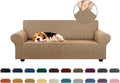 KEKUOU Stretch Loveseat Sofa Cover Slipcover,Couch Covers for 2 Cushion Couch Sofa (55"-78") Furniture Protector Sofa with Elastic Bottom for Kids,Dog. Jacquard Small Checked(Medium,Camel)