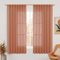 LAMIT Light Filtering Linen Curtains 63 inches Long for Bedroom, Linen Textured Semi Sheer Back Tab and Rod Pocket Terracotta Boho Drapes for Living Room, 2 Panels, 60 x 63 Inch