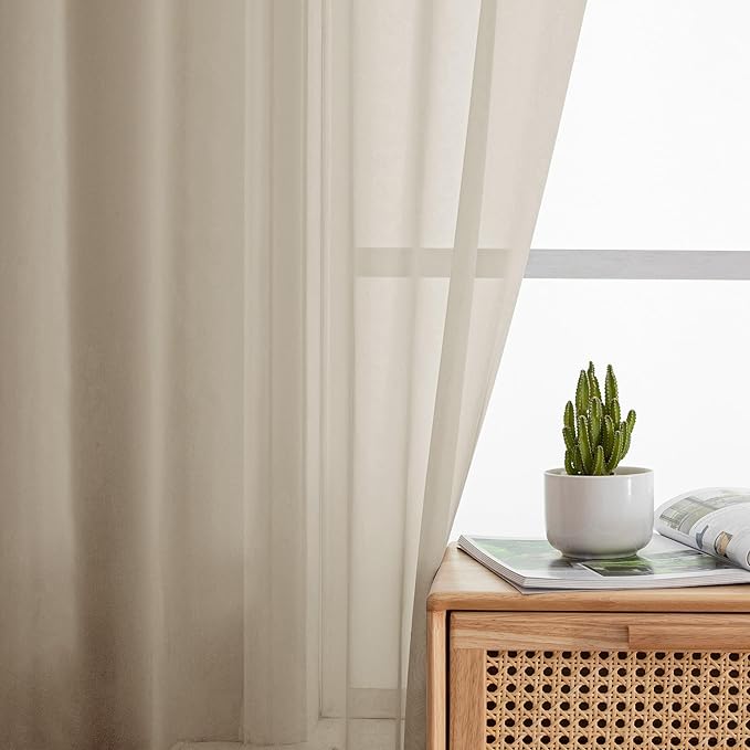 OWENIE Taupe Sheer Curtains 54 Inch Length 2 Panels Set, Rod Pocket Fimly Voile Short Curtains for Living Room, Taupe Solid Window Curtain Panels for Bedroom, Each 42Wx54L inch