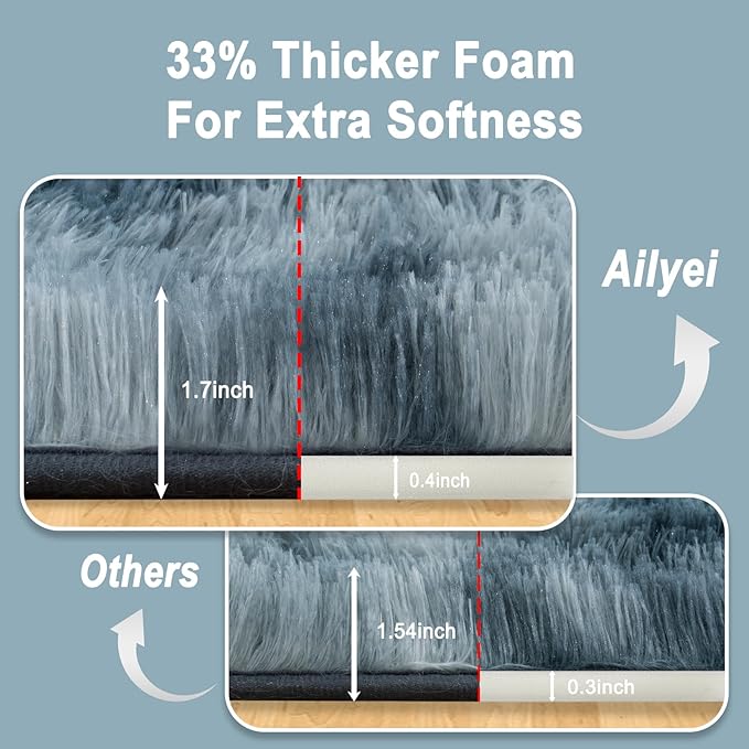 Soft Runner Rugs for Bedroom Hallways, 2x6 Tie-Dyed Blue Grey Fluffy Shag Throw Area Rug Non Slip for Bedside Dorm, Long Shaggy Furry Carpet for Nursery Living Room
