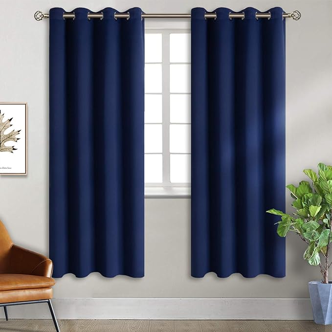 BGment Blackout Curtains for Bedroom - Grommet Thermal Insulated Room Darkening Curtains for Living Room, Set of 2 Panels, Each 46 x 72 Inch, Navy Blue