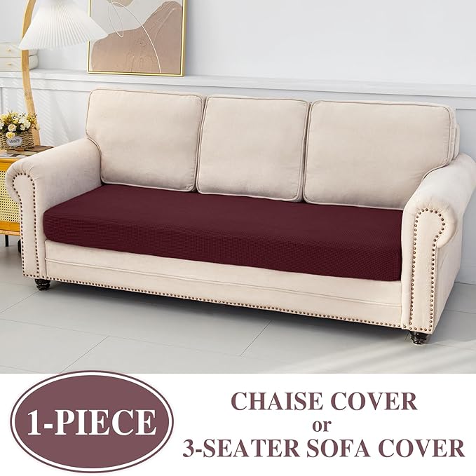 Couch Cushion Chaise Lounge Cover Washable Separate Seat Chaise Couch Cover Stretch Sectional Sofa Slipcover (1 Piece for Chaise or Sofa 3-Seater, Burgundy)