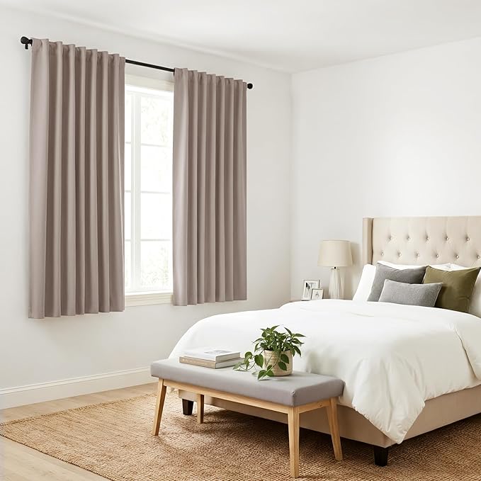PONY DANCE Blackout Window Curtains - Back Tab Window Treatments Curtain Panels/Draperies Room Darkening Noise Reducing Home Fashion, Wide 42 x Long 45 inches, Light Taupe, One Pair