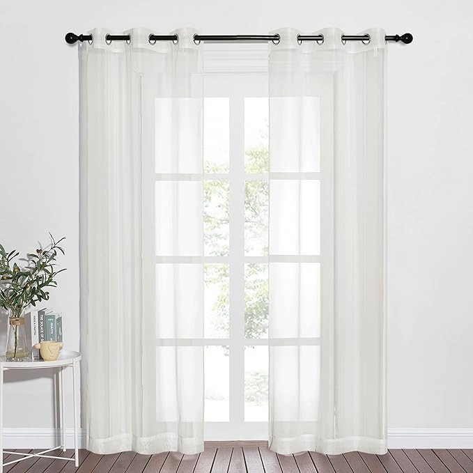 NICETOWN Beige Sheer Curtains Airy & Elegant for Windows, Grommet Top Soft Voile Textured Window Treatments Light Filter for French Door/Bedroom/Living Room, W37 x L84, 1 Pair