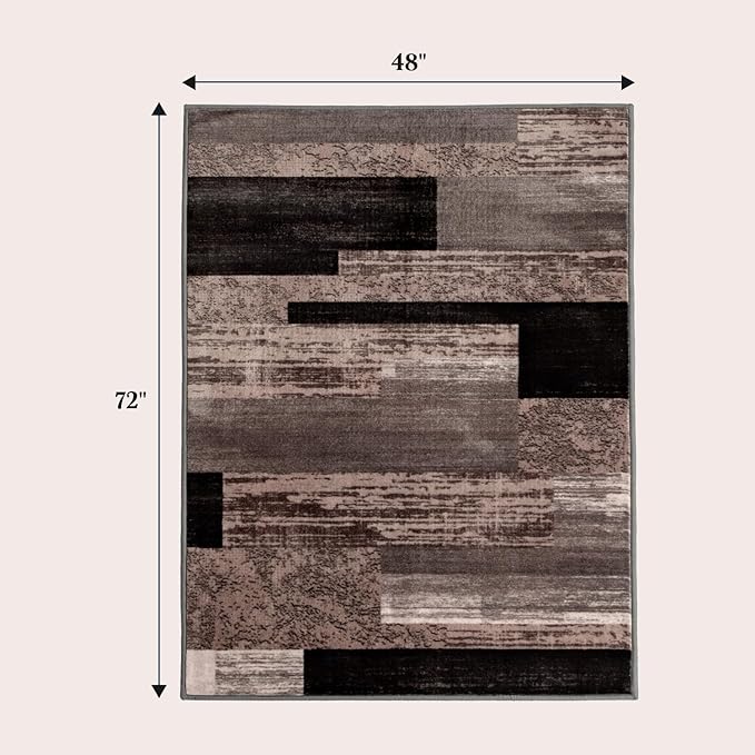 LIANLAM 4x6 Washable Area Rugs for Living Room and Bedroom, Vintage Checkered Pattern Non-Slip Carpet, Stain Resistant Low Pile Soft Rug for Dining Room,Office,Nursery,Kids Room(4x6,Chocolate)