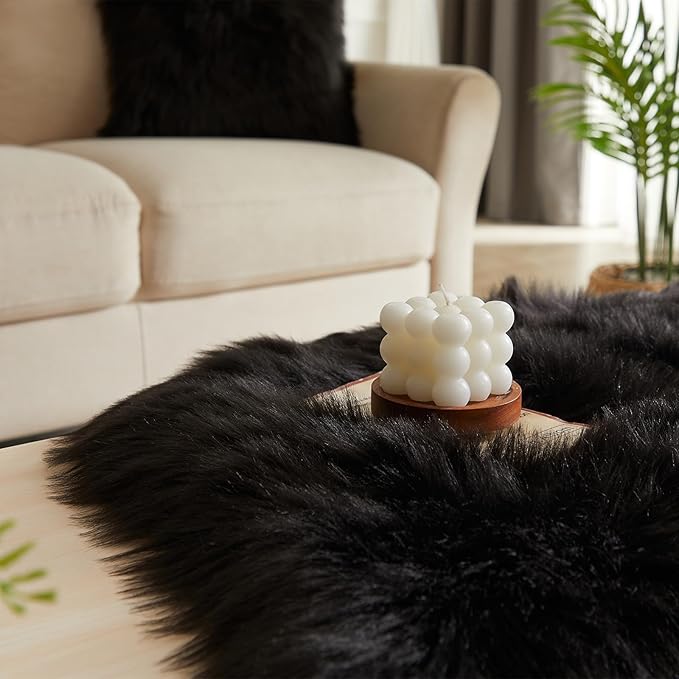 EasyJoy Ultra Soft Fluffy Shaggy Area Rug Faux Fur Rug Chair Cover Seat Pad Fuzzy Area Rug for Bedroom Floor Sofa Living Room (2 x 6 ft Sheepskin, Black)