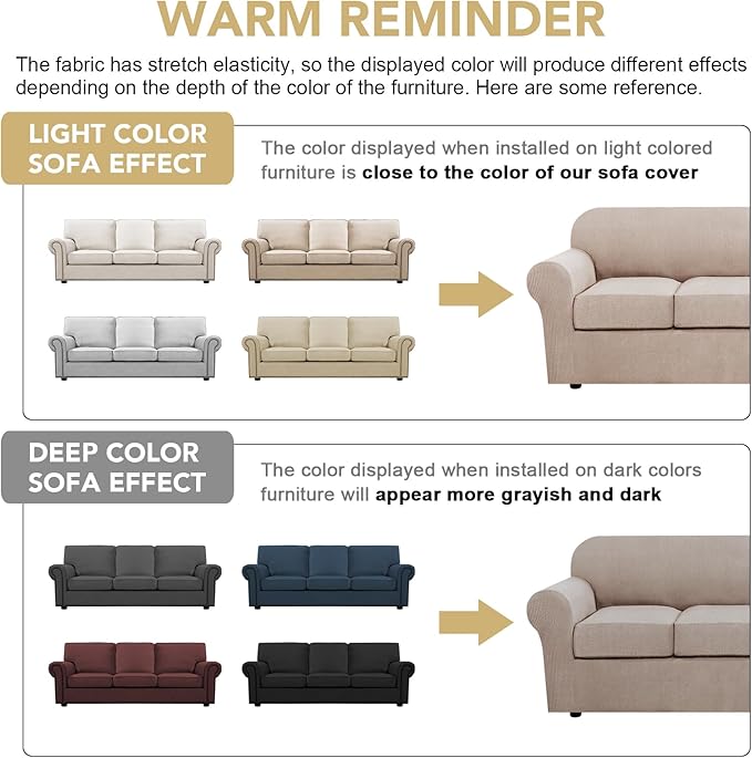 H.VERSAILTEX 4 Piece Stretch Sofa Covers for 3 Cushion Couch Covers for Living Room Slipcovers (Base Cover Plus 3 Seat Cushion Covers) Upgraded Thicker Jacquard Fabric (Sofa, Sand)