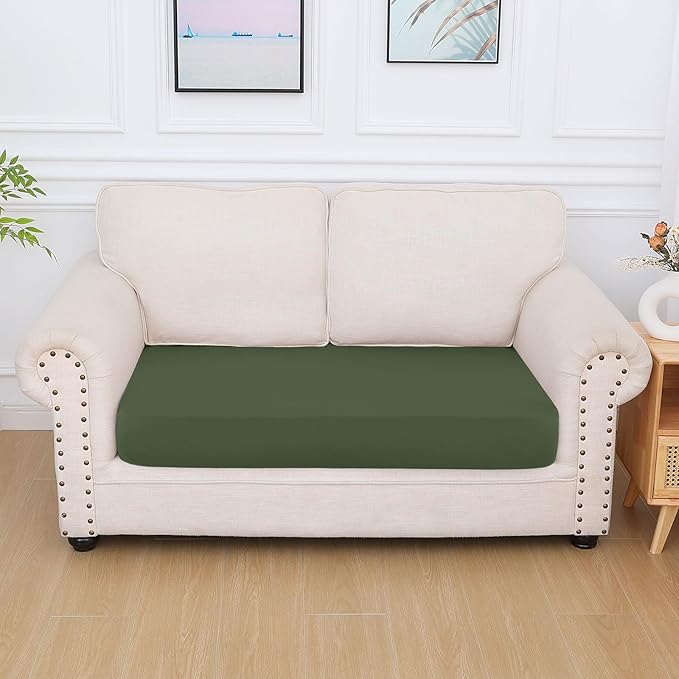 hyha Milk Silk Couch Cushion Covers, Soft Magic Sofa Covers Washable for 2 Cushion Couch, Stretch Sectional Outdoor Cushion Covers for Patio Furniture with Elastic Bottom(Medium, Bronze Green)