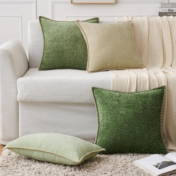 MIULEE Pack of 2 Christmas Pillow Covers 26x26 Inch Moss Green Farmhouse Decorative Throw Pillow Covers with Stitched Edge Soft Chenille Solid Dyed Couch Pillow Covers for Sofa Bed Living Room