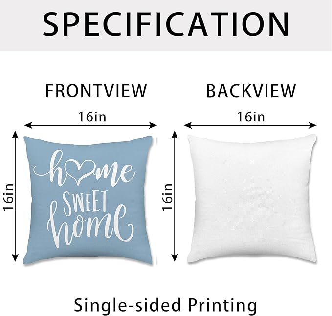 Hexagram Geometric Aqua Blue Pillow Covers 16x16 Set of 4, Decorative Outdoor Boho Modern Throw Pillow Covers, Home Sweet Home Farmhouse Cushion Case for Couch Sofa Bedroom Indoor Decor(No Insert)
