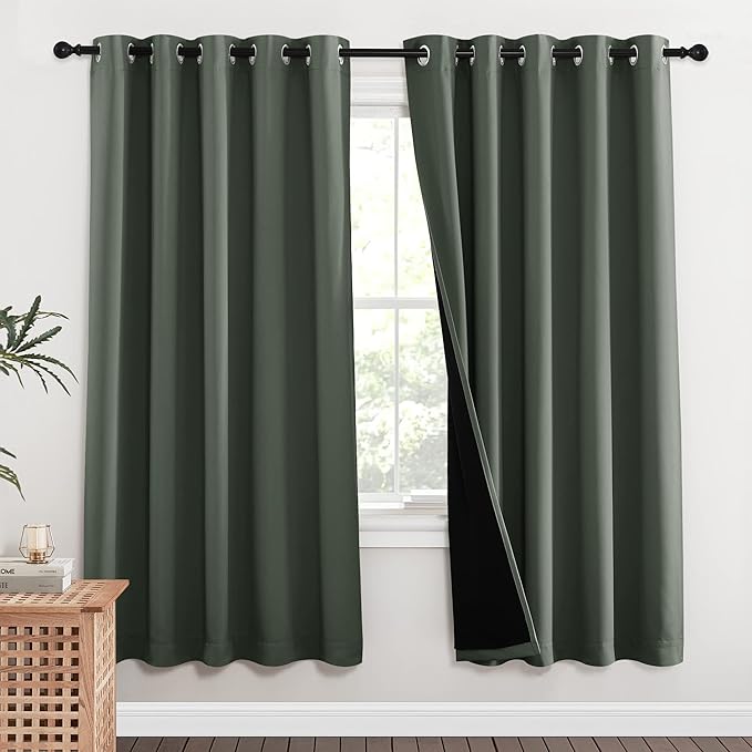 NICETOWN 100% Blackout Window Curtain Panels, Full Light Blocking Drapes with Black Liner for Nursery, 72-inch Drop Thermal Insulated Draperies (Dark Mallard, 2 Pieces, 62-inch Wide Per Panel)