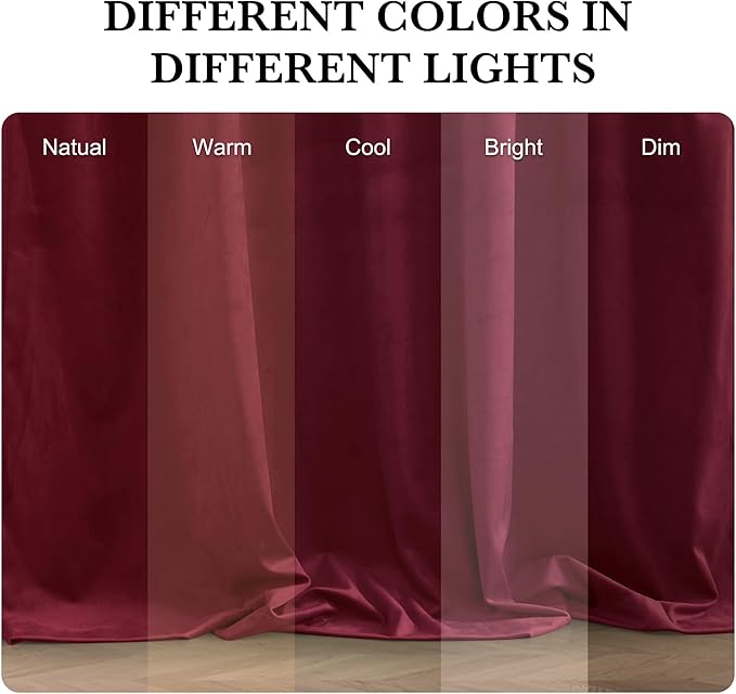 RYB HOME Burgundy Red Velvet Curtains for Christmas Decor, Soft Luxury Backdrops for Studio Theater, Back Tab Design for Bedroom Living Room, 52" W x L84 L, 2 Panels Set