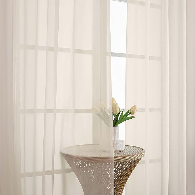 Chyhomenyc Cream Sheer Curtains 84 Inches Long 2 Panels, Light Filtering Cream Curtains for Living Room, Soft Gentle Voile Rod Pocket Bedroom Window Drapes, 59Wx84L Inch, 2PCS