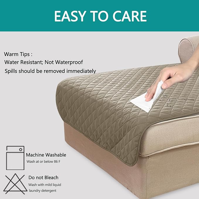 U-NICE HOME Sectional Couch Cover for Dogs Chaise Lounge Reversible Sofa Cover Furniture Protector Cover for Pets with Elastic Adjustable Strap (Chaise Lounge, Khaki/Light Grey)