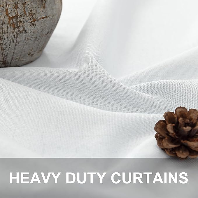 Blackout Curtains 92 Inches Long 2 Panels Set Modern Farmhouse Style Privacy Lightweight Black Out White Curtains & Drapes for Bedroom Aesthetic Dining Room Closet Door Cotton Linen Textured 92 length