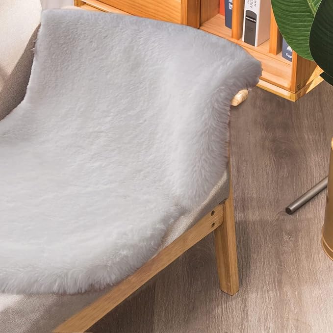 ORINOVA Grey Runner Fuzzy Rug for Bedroom Washable Fluffy Nursery Rugs for Living Room Cute Room 2x4 Rug