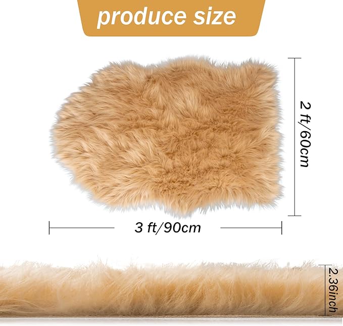 Faux Fur Rug - Faux Sheepskin Rug 2x3 Ft Irregular Shaped Carpet Fluffy Carpet Furry for Bedroom, Living Room, Nursery, Dorm, Chair, Fireplace, Closet (Beige)
