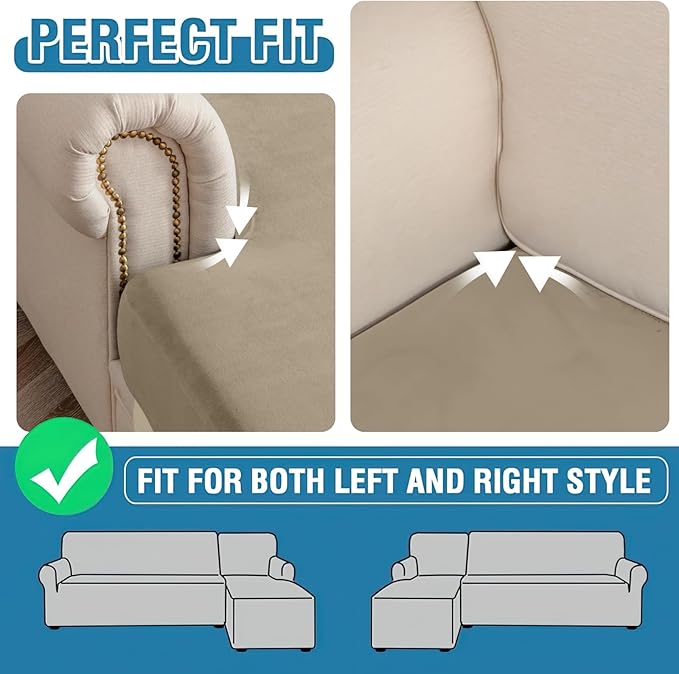 Couch Cover 8-Piece Elastic Velvet Couch Cushion Covers & Chaise Slipcovers for L-Shaped Sofas - Sofa Seat Covers Washable, Soft Cover for Couches (7 Seater + Chaise, Leather Brown)