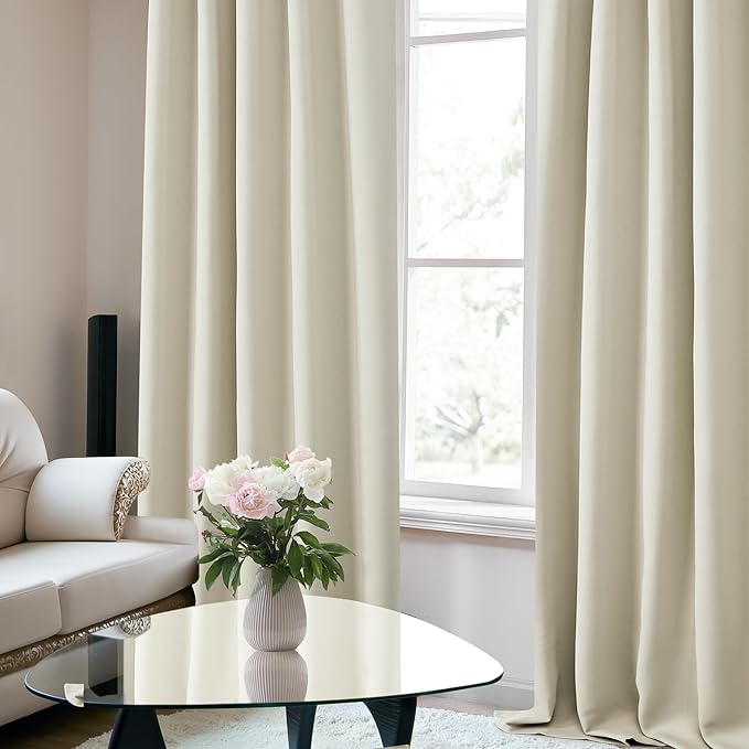 Deconovo Blackout Curtains, Thermal Insulated, W42 x L63 2 Panels, Back Tab, Machine Washable, Room-Darkening Drapes for Bedroom/Living Room Light Beige