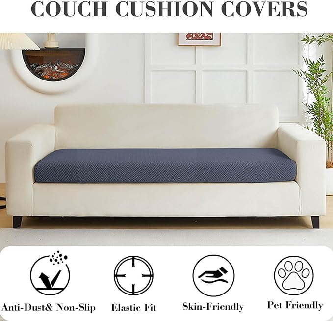 Couch Covers for 3 Cushion Sofa Pet Friendly Couch Cushion Covers Universal Sofa Covers Washable Stretch Slipcovers for Sectional Sofa (Texture Metal Gray,Large Triple Seat Cover)