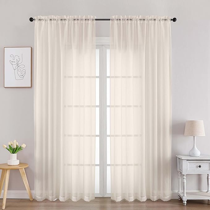 Chyhomenyc Cream Sheer Curtains 84 Inches Long 2 Panels, Light Filtering Cream Curtains for Living Room, Soft Gentle Voile Rod Pocket Bedroom Window Drapes, 59Wx84L Inch, 2PCS