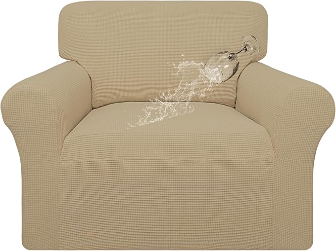 Easy-Going 100% Waterproof Oversized Chair Couch Cover, Dual Waterproof Sofa Cover, Stretch Jacquard Sofa Slipcover, Leakproof Furniture Protector for Kids, Pets, Dog and Cat, Sand