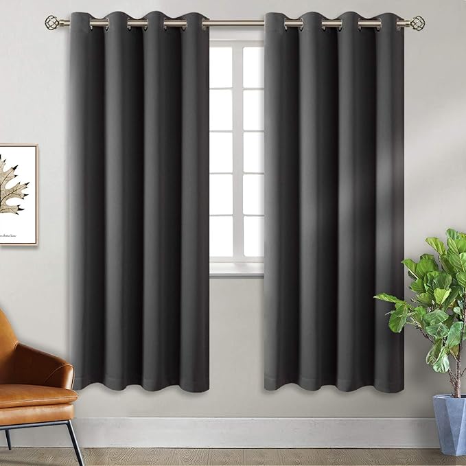 BGment Blackout Curtains for Bedroom - Grommet Thermal Insulated Room Darkening Curtains for Living Room, Set of 2 Panels, Each 46 x 72 Inch, Dark Grey