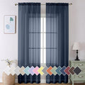 Aiyufeng 2 Piece Dark Blue Extra Long Sheer Curtains 120 Inch Length, Light Filtering Kitchen Curtain for Window, Voile Top Dual Rod Pocket, 2 x 40 W x 120" L