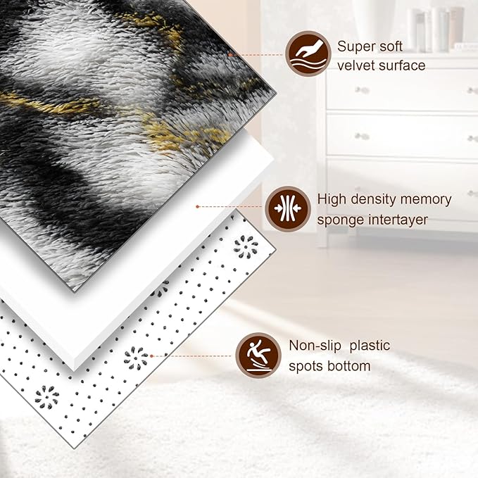 TWINNIS Super Soft Shaggy Rugs Fluffy Carpets, 4x5.9 Feet, Indoor Modern Plush Area Rugs for Living Room Bedroom Kids Room Nursery Home Decor, Upgrade Anti-Skid Rectangular Fuzzy Rug, Grey Gold