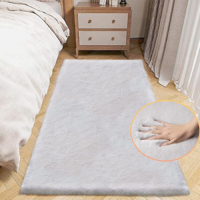 ORINOVA Grey Fluffy Rug Runners for Hallways Rabbit Fur Rugs for Living Room Washable Carpet Faux Sheepskin Rug Teen Room Nursery Decor Rectangle 2x6 Area Rug