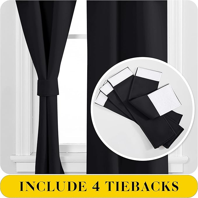 NICETOWN Black Blackout Curtains with Attached Valance, Solid Room Darkening Window Treatment Drapes/Draperies for Bedroom (2 PCs, 52 inches Wide by 45 inches Long)