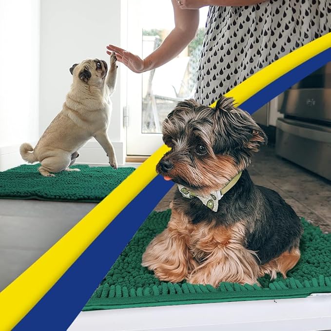 Muddy Mat® | Super Absorbent Door Mat Indoor, Microfiber Quick Dry Chenille Entryway Rug, Non-Slip Front Door Mat, Indoor Mats for Entryway, Machine Washable Pet Rug, Dark Green Large 35"X24"