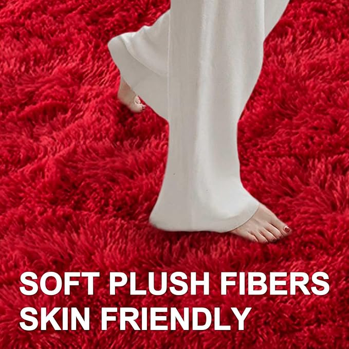 5x7 Ft Red Shag Rugs for Bedroom Living Room Decor, Ultra Soft Fluffy Furry Area Rug for Indoor Floor, Aesthetic Carpet for Home Nursery Dorm Decor