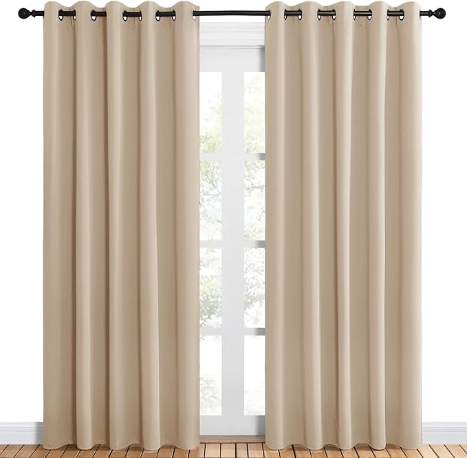 NICETOWN Room Darkening Draperies Window Curtain Panels, Thermal Insulated Grommet Room Darkening Curtains for Bedroom (Biscotti Beige, 2 Panels, W60 x L84 -inch)