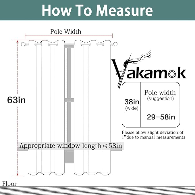 Yakamok Room Darkening Grommet Window Drapes Thermal Insulated Light Blocking Blackout Curtains for Bedroom(38Wx63L,Grey,2 Panels)